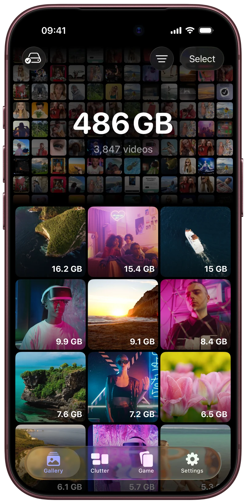 Deletti Gallery shows videos sorted from largest to smallest.